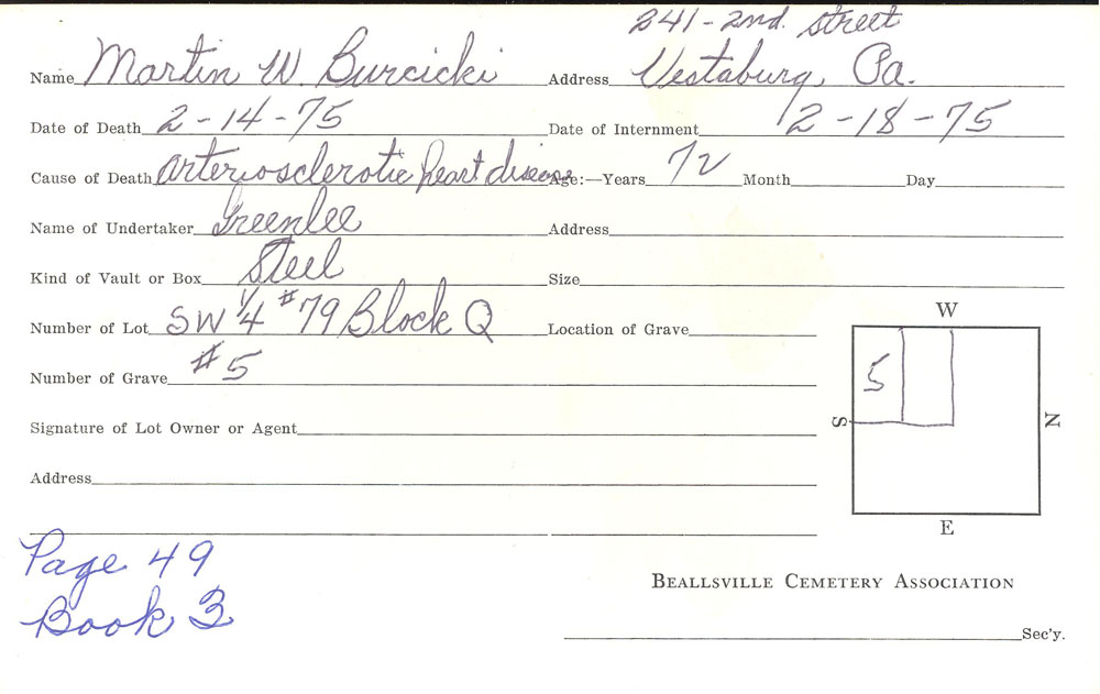 Martin Burcicki Burial card